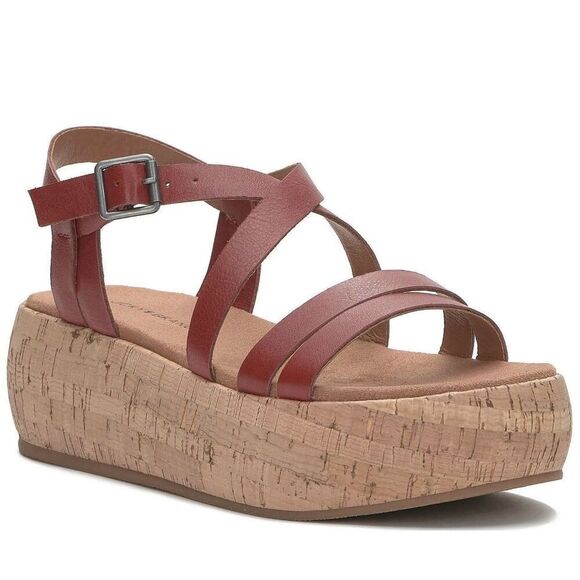 Lucky Brand Jacobean Strappy Cork Platform Red Leather Sandals NWOB Size 10 - Picture 1 of 4